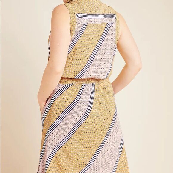 NEW Anthropologie Maeve Carla Pink Geometric V-Neck Wrap Tie Mini Dress Size 12 - Picture 8 of 8